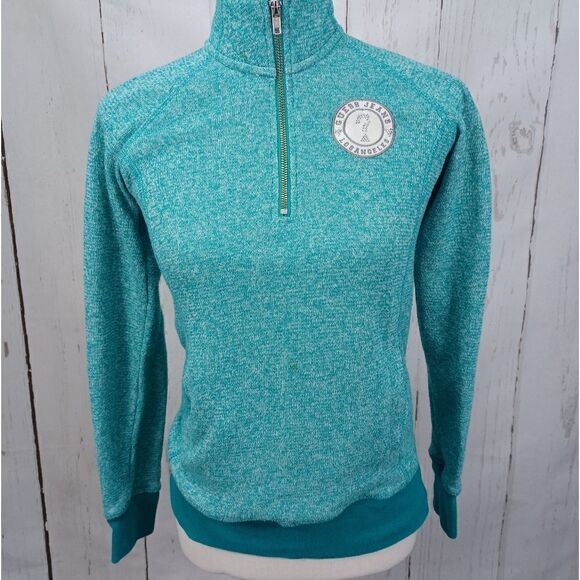 ‼️final must bundle‼️ Guess Sweatshirt Pullover Heather Teal Green Quarter Zip - Picture 1 of 12